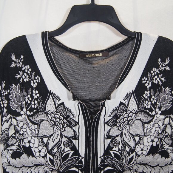 Roberto Cavalli Black White Floral Midi Dress | Italian Designer - Picture 3 of 9